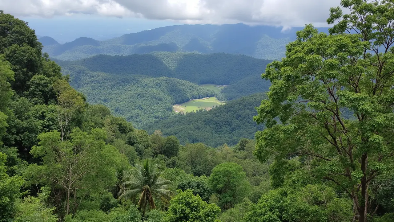 مدخل ضخم لكهف في جنونغ مولو مع أشجار استوائية