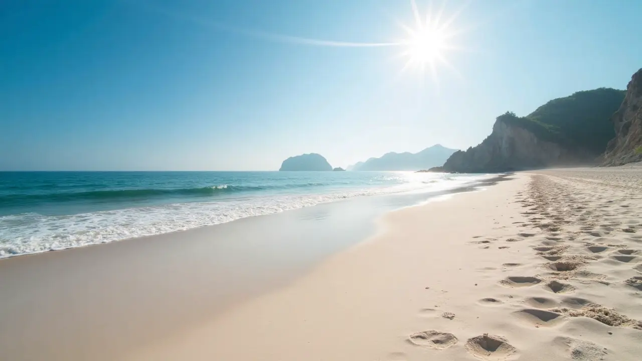 شاطئ أبيض نقي مع مياه فيروزية في جزر تشوشان